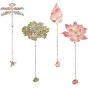 Metal Bookmarks with Chain, Beautiful Fancy Dragonfly Unique Plant Leaf Flower Floral Bookmark Pretty Aesthetic Vinntage Book Mark for Book Lover Readers Writers Students Women Adults Reading Gift