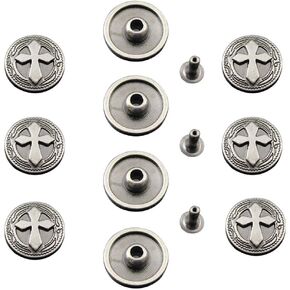 Mingchen Retro Wooden Texture Cross Decorative Rivet Metal Relief Carving Round Shape Conchos Castings Screw Back Buttons Personality DIY Leather Goods Decoration Accessories 30 Pieces