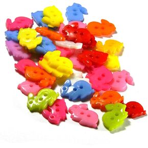 50 Assorted Bright Colored Bunny Rabbit 2 Hole Plastic Flat Sewing Buttons