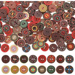 Vintage Wood Buttons for Crafts, 200 Pieces Assorted Decorative Craft Buttons Fancy Sewing Buttons Buttons Mixed Round 2 Holes Wooden Buttons for Clothes Sewing DIY Crafts Projects Decorative(20mm)