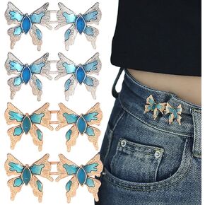 4Sets Butterfly Pant Waist Tightener Jean Button Replacement No Sew Jean Buttons For Loose Jeans Button Pins Gold Silver Butterfly Pants Waist Tightener For Jeans Butterflies Pants Tightener For Waist