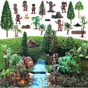 27 Pcs Farm Toys Set, 3 Little Farmer Figurines 9 Plastic Animals Figurines 10 Farm Feed Food Fence Playset 4 Model Trees 1 Moss Mat Animal Farm Toys for Educational School Project Gift