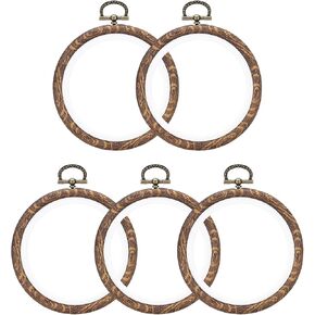 PATIKIL 4inch Embroidery Hoops, 5Pieces Imitated Wood Circle Frame Cross Stitch Hoop Ring for Embroidery Art Craft Sewing Ornaments Hanging Decoration