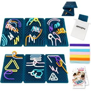 Sensory Activity Board, Six-Sided Silicone Sensory Fidget Toy with 40 Strings for Autism, Stress Relief, Calming, Focus & ADHD, Great for Kids 3+ & Adults with User Guide & Portable Travel Bag
