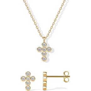 PAVOI 14K Gold Plated Cross Necklace and Earring Set for Women | Cubic Zirconia Religious Faith Jewelry Pack with Pendant Necklace and Stud Earrings
