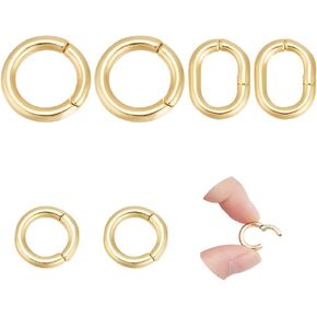 UNICRAFTALE 6Pcs 3 Styles 6.5-13mm 18K Gold Plated Spring Clasp Ring Real Round Oval Clasps Enhancer Shortener Clasps for Necklaces Bracelet Jewelry Making