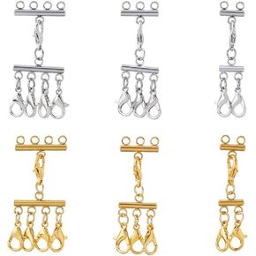 6Pcs 44mm Necklace Layering Clasp 304 Stainless Steel Necklace Connectors Jewelry Separators Multi Strand Clasps with Lobster Clasps for Layered Look