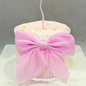 Pink Ribbon Bow Cake Topper Pearl Cake Decor Coquette Birthday Cake Bachelorette Coquette Birthday Party Bow Party Decorations in Kuwait