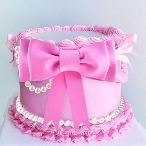 Pink Ribbon Bow Cake Topper Pearl Cake Decor Coquette Birthday Cake Bachelorette Coquette Birthday Party Bow Party Decorations