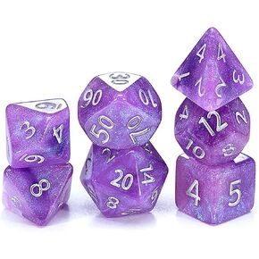 Gate Keeper Games and Dice: Aether Dice: Amethyst - 7pc Set, Purple & White Glitter Swirl, 7 Resin Dice for Role Playing Games
