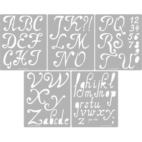 Aleks Melnyk No.56 Pyrography Stencils, Wood Burning 5 PCS Templates, Metal Letters Stencil for Engraving Wood and Patterns, Alphabet and Number, Lettering, Letting, Stainless Steel Journal Stencils
