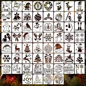 60 Pcs Christmas Stencils for Painting on Wood 3x3 Inch Small Snowflake Stencil Reusable Christmas Holiday Stencils for Art Craft Painting Spraying Wall Card Paper Gift Home Decor (Snowman Style)