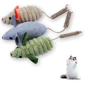 Andiker 3PCS Catnip Toys for Cats, Realistic Cat Mouse Toys with Silvervine Soft Plush Fabric Bite-Resistant Interactive Cat Toys for Indoor Cats Kittens to Bite Chew Teeth Cleaning