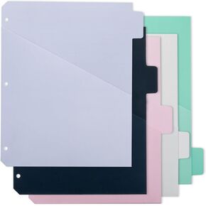 Y YOMA Colored 3 Ring Binder Dividers with Pocket Letter Size Paper Binder Tabs Page Dividers Cute Decorative Binder Index Dividers for Office School Home with 1/5-Cut Tabs, Soft Color(5 Sheet)