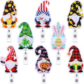 8 Pieces Holiday Badge Reels Gnome Badge Holder Felt Embroidered Retractable Badge Reel Holder with Alligator Clip for Christmas Nurse Doctor Employees (Likable Style) in Kuwait