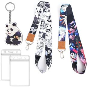 Anime JJK Lanyard with ID Holder（2 Pack，with A Keychain） for Key String Wallet. Anime Accessories Decor Gifts Merch Party Supplies Keychain Card Stocking Filler for Teens Teacher Office.