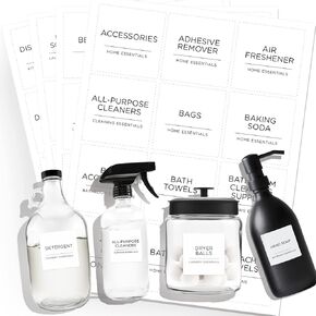 144 PCS Minimalist Laundry Room Labels Set, Water Resistant Stickers,Water/Oil Resistant Stickers for Laundry Room, Linen Closet Home Bathroom and The Beauty Organization（Black