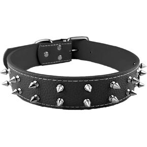 2 Rows Spiked Dog Collar Protecting Dog's Neck from Bitting Spiked Studded Collar for Dogs Collar Blue Fit for Neck Girth from 18.5" to 22.5"