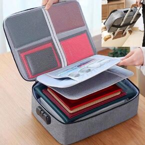 Document Bag with Lock, Waterproof File Organizer Bag 3 Layers Protection Bag Storage for Laptop Certificates Documents Passport 14 x 11 x 4 inches For Travel (Grey)
