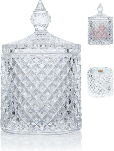 Ziosxin 10oz Glass Jar for DIY Handmade Candle Making, Clear Votive Candle Holder,Crystal Canister with Lid, Decorative Glass Jar for Home Use, Kitchen Storage Container, Empty Glass Jar in Kuwait