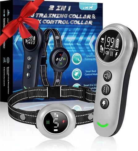 2-in-1 Dog Training and Bark Control Collar – Rechargeable, Waterproof, Smart Anti-Barking Collar for Small, Medium, and Large Dogs - Effective & Humane Training in Saudi Arabia