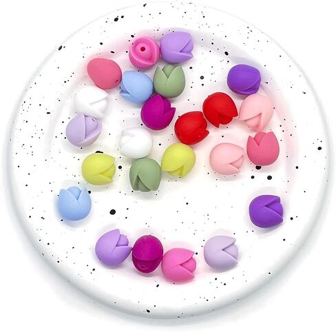 24PCS Tulip Flowers Silicone Beads, Spring Flower Silicone Focal Beads, Retro Silicone Beads for Keychain Making, Loose Beads Charms Bulk for Pens Necklace Bracelet Lanyard Pendants DIY Handicrafts in Saudi Arabia