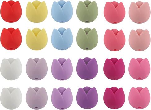 24PCS Tulip Flowers Silicone Beads, Spring Flower Silicone Focal Beads, Retro Silicone Beads for Keychain Making, Loose Beads Charms Bulk for Pens Necklace Bracelet Lanyard Pendants DIY Handicrafts in Kuwait
