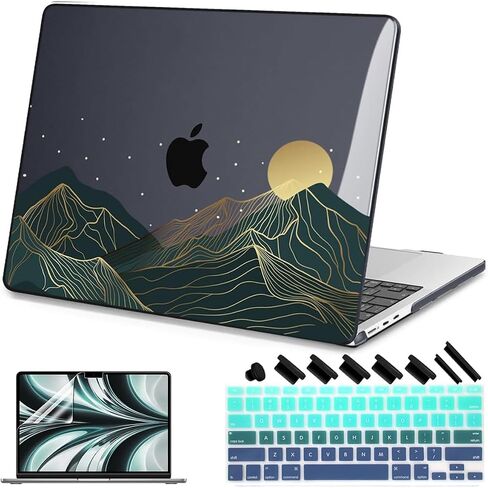 Teryeefi Compatible with MacBook Air 13 inch Case 2015 2017 Release Model A1466/A1369, Plastic Hard Shell Case & Keyboard Cover Skin & Screen Protector for Old Version Air 13.3", Green Leaf in Kuwait