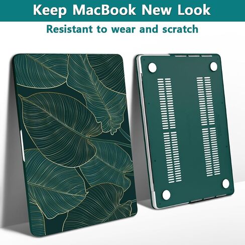 Teryeefi Compatible with MacBook Air 13 inch Case 2015 2017 Release Model A1466/A1369, Plastic Hard Shell Case & Keyboard Cover Skin & Screen Protector for Old Version Air 13.3", Green Leaf in Kuwait