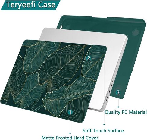 Teryeefi Compatible with MacBook Air 13 inch Case 2015 2017 Release Model A1466/A1369, Plastic Hard Shell Case & Keyboard Cover Skin & Screen Protector for Old Version Air 13.3", Green Leaf in Kuwait