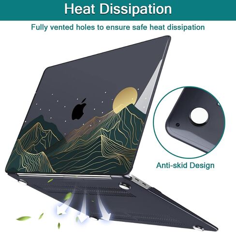 Teryeefi Compatible with MacBook Air 13 inch Case 2015 2017 Release Model A1466/A1369, Plastic Hard Shell Case & Keyboard Cover Skin & Screen Protector for Old Version Air 13.3", Green Leaf in Kuwait