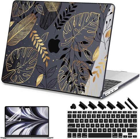 Teryeefi Compatible with MacBook Air 13 inch Case 2015 2017 Release Model A1466/A1369, Plastic Hard Shell Case & Keyboard Cover Skin & Screen Protector for Old Version Air 13.3", Green Leaf in Kuwait