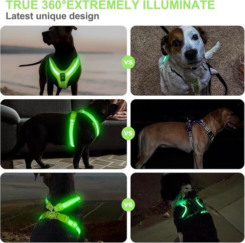 Light Up Dog Harness - LED Dog Harness Rechargeable, No Choke Illuminated Glow Dark Harness Vest Waterproof for Medium Large Dogs for Camping Night Safety Walking-Green,M in Kuwait