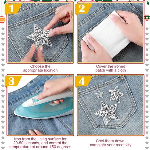 24 Pcs Sequin Star Iron on Patches in 4 Sizes Embroidered Decorative Shiny Stars Patches for Clothing Bags Jackets Jeans Hats Backpacks Costume Accessory（Sliver, Star） in Saudi Arabia