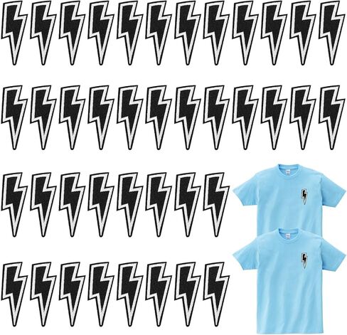 40 قطعة من مكواة البرق السوداء على رقعة، رقع مطرزة من نسيج صاعقة البرق، خياطة على زينة فلاش مطرزة لملابس سائقي الشاحنات وقبعة الجينز وأحذية الظهر وديكور الظهر in Kuwait