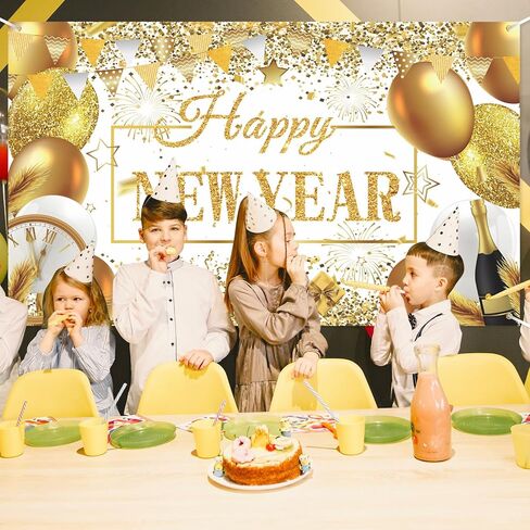 الذهب الأبيض سنة جديدة سعيدة الديكور راية بريق الذهب سنة جديدة سعيدة خلفية راية لرأس السنة الجديدة حفلة ليلة لوازم الصور 2025 السنة الجديدة خلفية راية رأس السنة الجديدة لوازم الحفلات 2025 in Kuwait