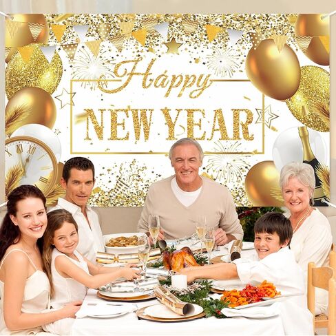 الذهب الأبيض سنة جديدة سعيدة الديكور راية بريق الذهب سنة جديدة سعيدة خلفية راية لرأس السنة الجديدة حفلة ليلة لوازم الصور 2025 السنة الجديدة خلفية راية رأس السنة الجديدة لوازم الحفلات 2025 in Kuwait