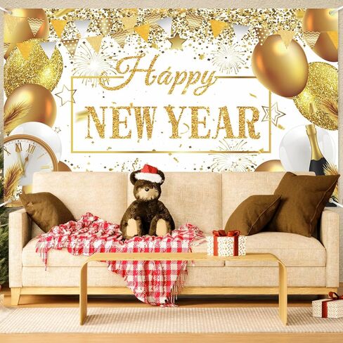 الذهب الأبيض سنة جديدة سعيدة الديكور راية بريق الذهب سنة جديدة سعيدة خلفية راية لرأس السنة الجديدة حفلة ليلة لوازم الصور 2025 السنة الجديدة خلفية راية رأس السنة الجديدة لوازم الحفلات 2025 in Kuwait