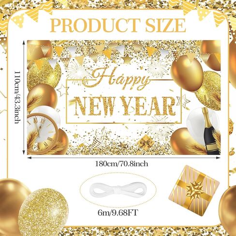الذهب الأبيض سنة جديدة سعيدة الديكور راية بريق الذهب سنة جديدة سعيدة خلفية راية لرأس السنة الجديدة حفلة ليلة لوازم الصور 2025 السنة الجديدة خلفية راية رأس السنة الجديدة لوازم الحفلات 2025 in Kuwait