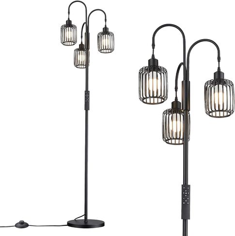 Casia Industrial Tree Floor Lamp, 1 Pack Rustic Standing Tall Lamps for Living Room with 3 X 9W LED Bulbs, Tall Vintage Pole Light for Bedroom, Office, Rustic Tree Tall Lamps(Black, 16" W) in Saudi Arabia