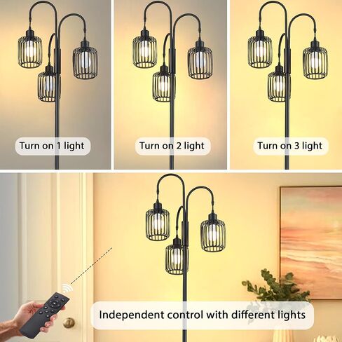 Casia Industrial Tree Floor Lamp, 1 Pack Rustic Standing Tall Lamps for Living Room with 3 X 9W LED Bulbs, Tall Vintage Pole Light for Bedroom, Office, Rustic Tree Tall Lamps(Black, 16" W) in Saudi Arabia
