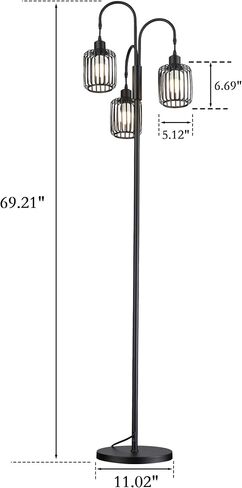 Casia Industrial Tree Floor Lamp, 1 Pack Rustic Standing Tall Lamps for Living Room with 3 X 9W LED Bulbs, Tall Vintage Pole Light for Bedroom, Office, Rustic Tree Tall Lamps(Black, 16" W) in Saudi Arabia