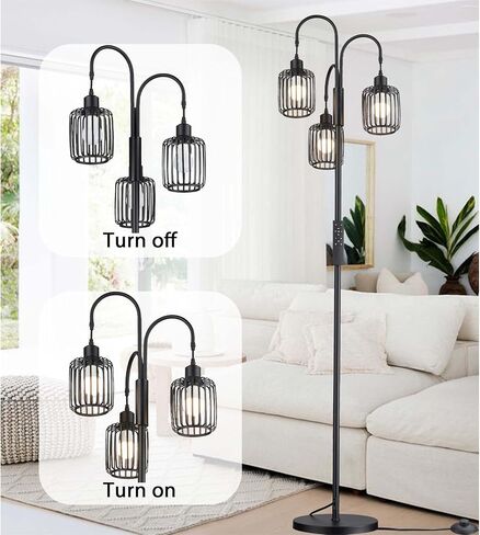 Casia Industrial Tree Floor Lamp, 1 Pack Rustic Standing Tall Lamps for Living Room with 3 X 9W LED Bulbs, Tall Vintage Pole Light for Bedroom, Office, Rustic Tree Tall Lamps(Black, 16" W) in Saudi Arabia