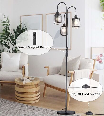 Casia Industrial Tree Floor Lamp, 1 Pack Rustic Standing Tall Lamps for Living Room with 3 X 9W LED Bulbs, Tall Vintage Pole Light for Bedroom, Office, Rustic Tree Tall Lamps(Black, 16" W) in Saudi Arabia