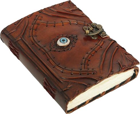 Ward Off Evil Eye Protection Leather Journal Hocus Pocus Spell Book of Shadows Grimoire Notebook for Men Women Decor Prop Blank Unlined Deckle Edge Paper Third Eye Vintage Diary with Clasp Lock in Saudi Arabia