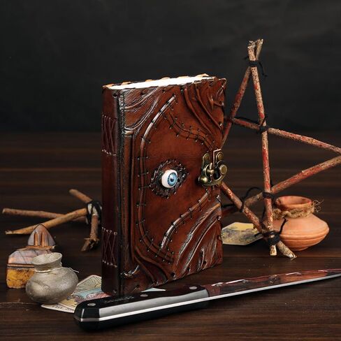 Ward Off Evil Eye Protection Leather Journal Hocus Pocus Spell Book of Shadows Grimoire Notebook for Men Women Decor Prop Blank Unlined Deckle Edge Paper Third Eye Vintage Diary with Clasp Lock in Saudi Arabia