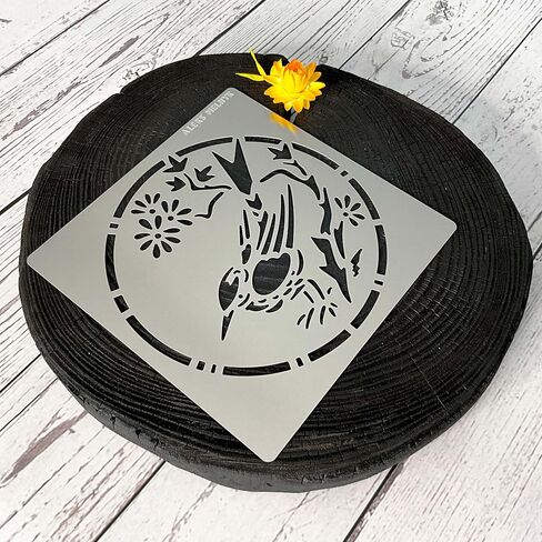 Aleks Melnyk No.467 استنسل معدني، طائر على فرع شجرة، فروع مع زهور، حيوانات برية، استنسل صغير، قطعة واحدة، قالب لحرق الخشب، النقش، الصياغة، سجل القصاصات، الفن in Kuwait