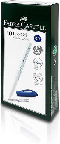 Faber-Castell Sustainable Eco Gel Fast Dry Pen Made From 100% Recycled Plastic - Super Smooth Gel Ink, Ergonomic Writing, Non-Smudging & Non-Smear (Box of 10) (0.5mm Black) in Saudi Arabia