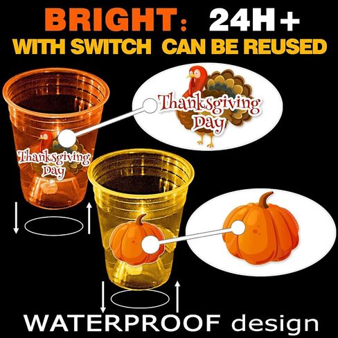 mishunyus 24 Pcs Glow Thanksgiving Cups for Thanksgiving Party Favors for Orange Yellow Cups, Fall Party & Thanksgiving Party Nighttime Event Decorations(16 oz) in Kuwait