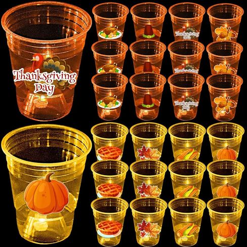 mishunyus 24 Pcs Glow Thanksgiving Cups for Thanksgiving Party Favors for Orange Yellow Cups, Fall Party & Thanksgiving Party Nighttime Event Decorations(16 oz) in Kuwait